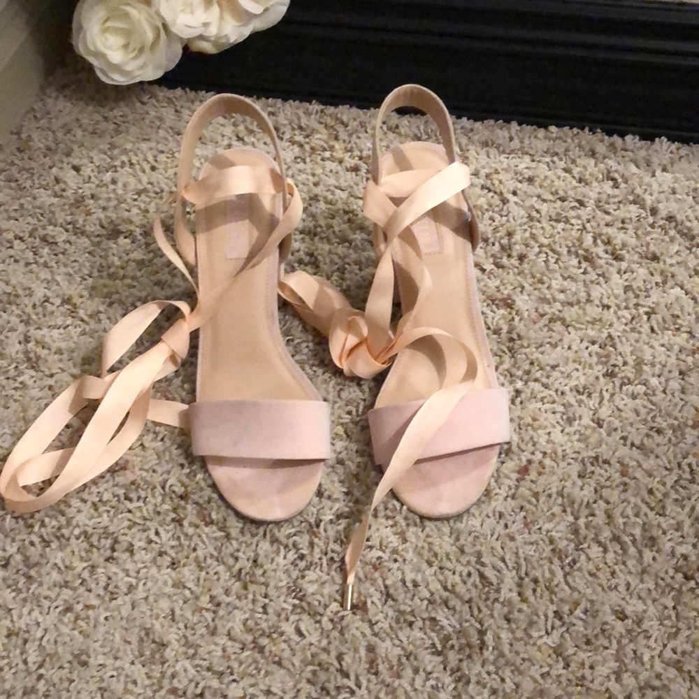 Light pink lace up heels